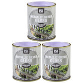 3X Metallic Silver Gloss Non-Drip Paint 300ml Tin Paint